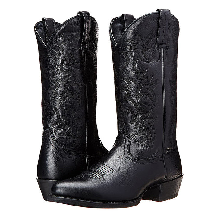 Women's Leather Cowboy Boots with Western Flair in Black