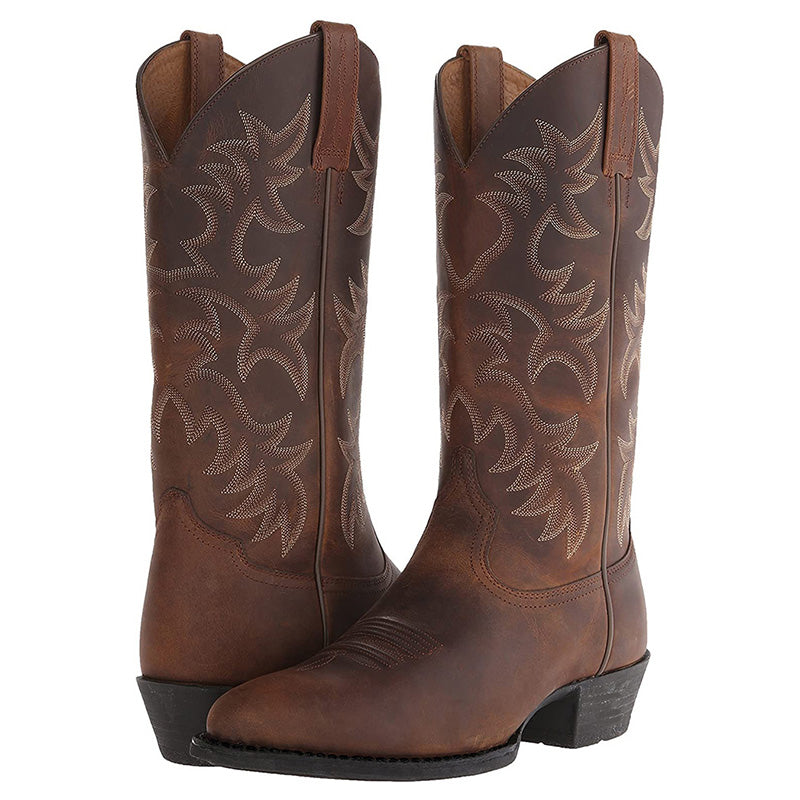 Women's Leather Cowboy Boots with Western Flair in Brown