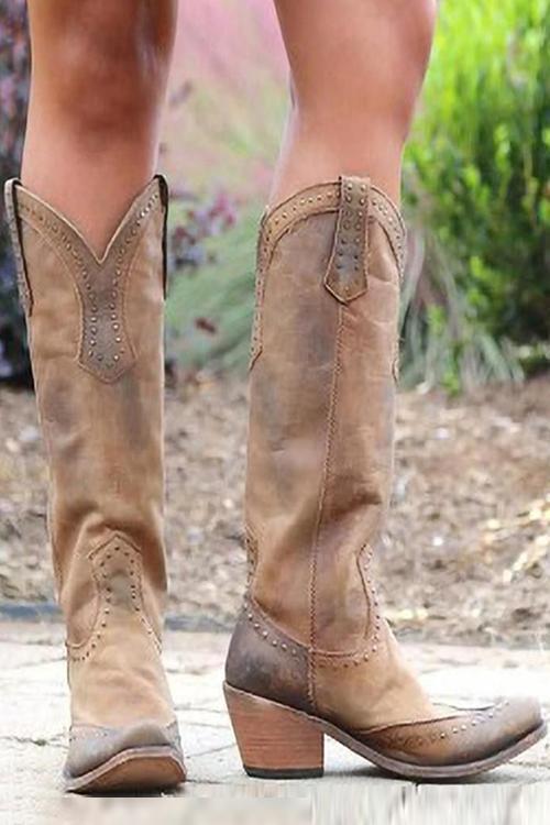 Women's Leather Cowboy Boots in Yellow