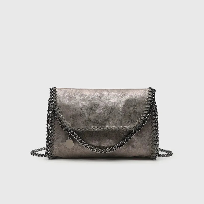 Women's Leather Tote Bag with Vintage Gothic in Grey
