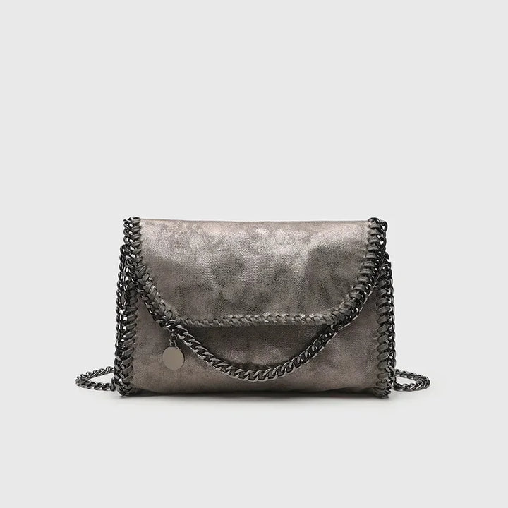 Women's Leather Tote Bag with Vintage Gothic in Grey