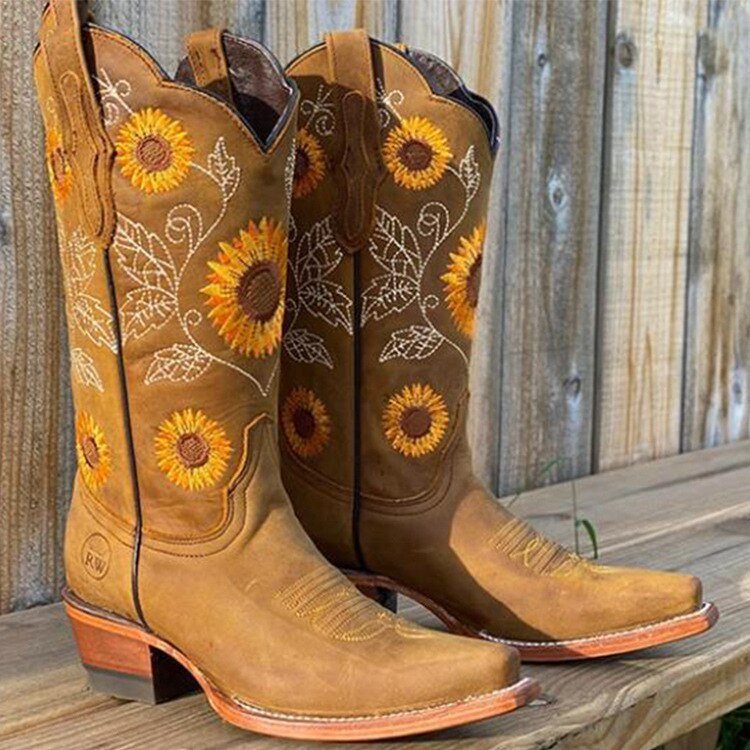 Women's Leather Western Embroidered Boots