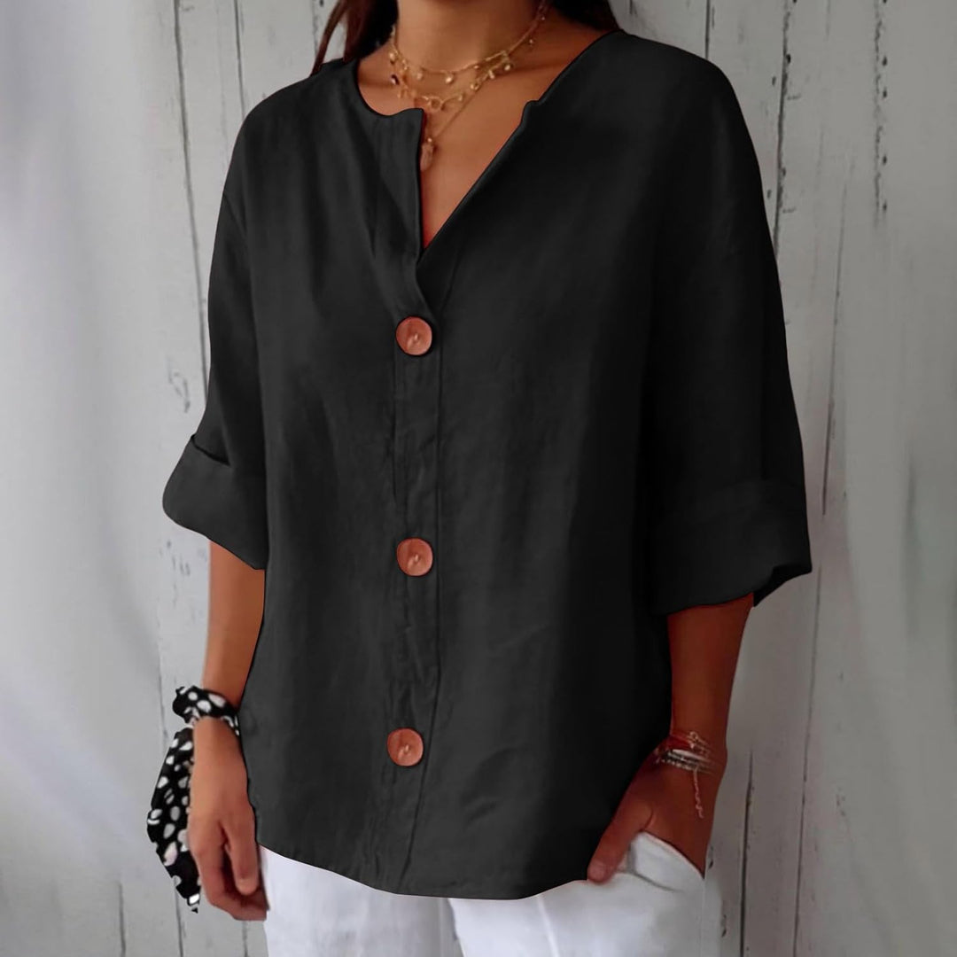 Women's Light Linen Blouse for Summer in Black