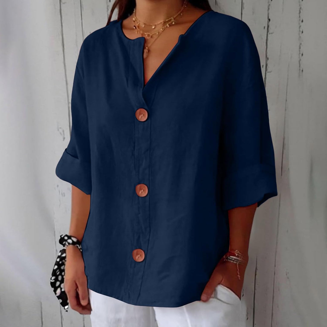Women's Light Linen Blouse for Summer in Blue