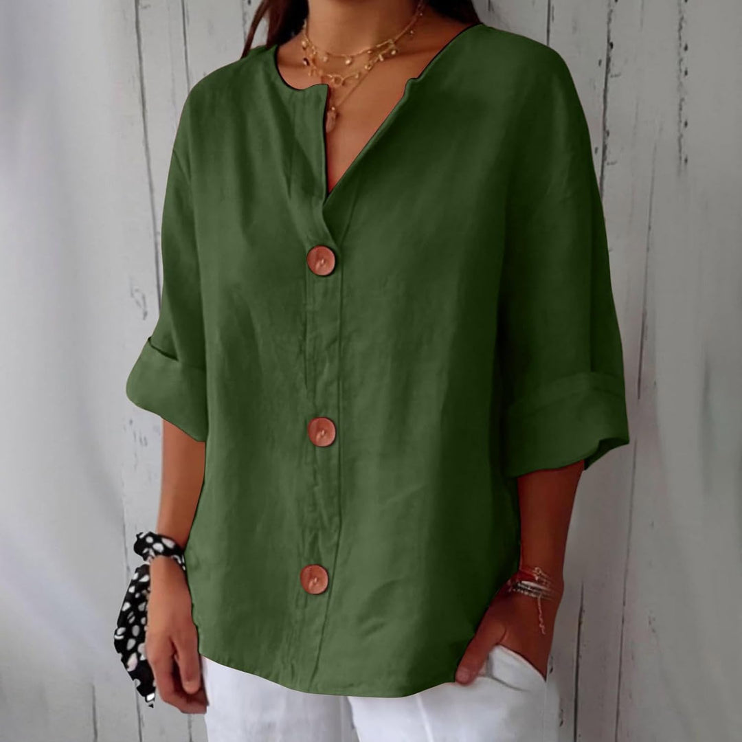 Women's Light Linen Blouse for Summer in Green
