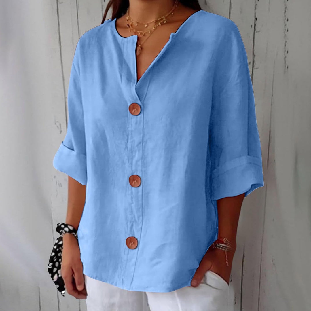 Women's Light Linen Blouse for Summer in Light Blue