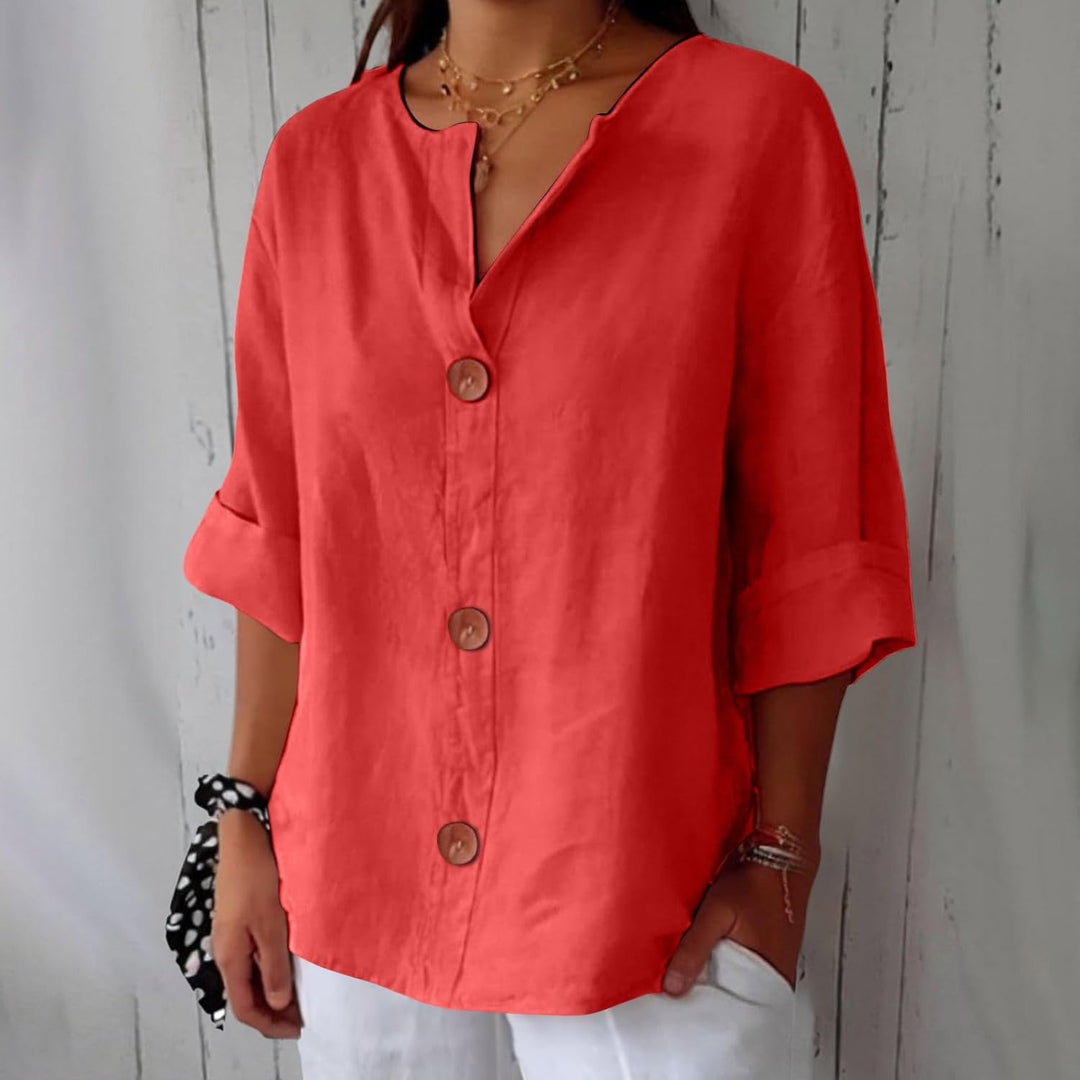 Women's Light Linen Blouse for Summer in Red