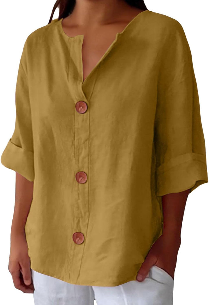 Women's Light Linen Blouse for Summer in Yellow