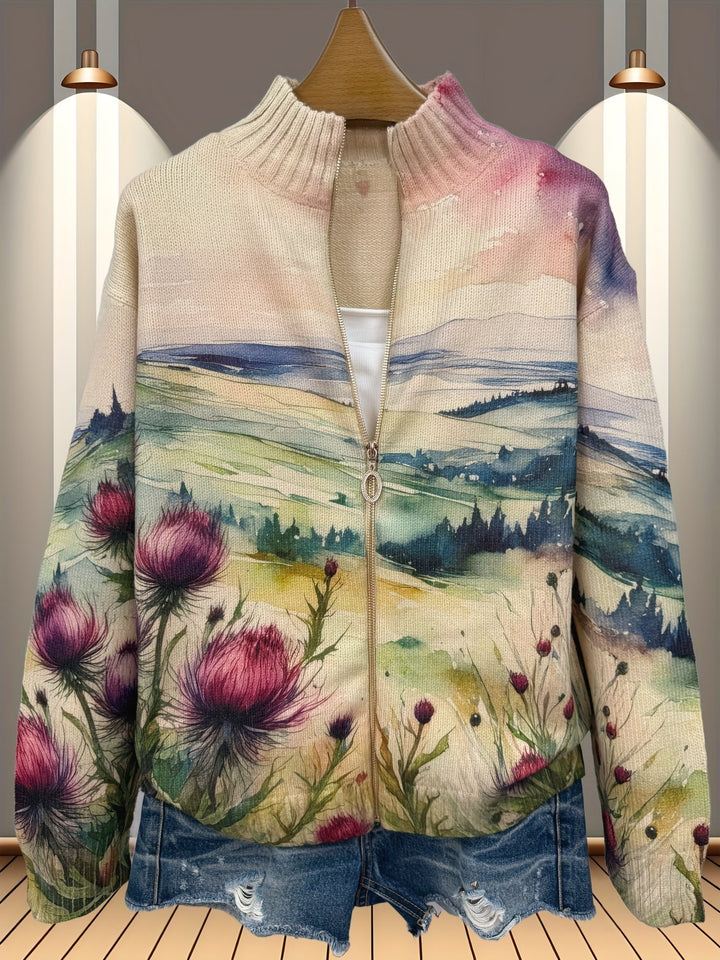 Women's Lightweight Cardigan with Watercolor Print (2)