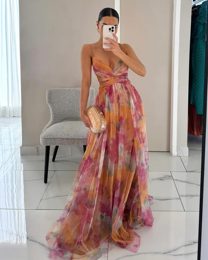 Women's Lightweight Floral Maxi Wedding Guest Dress for Summer