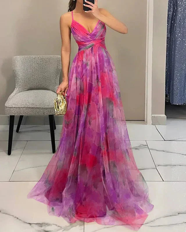 Women's Lightweight Floral Maxi Wedding Guest Dress for Summer in Pink