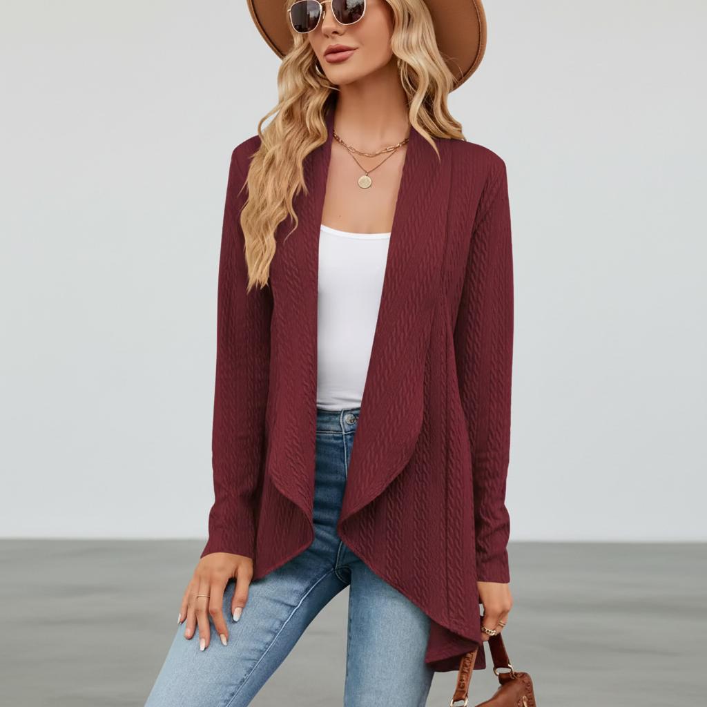 Women's Lightweight Knit Cardigan for Layering in Red