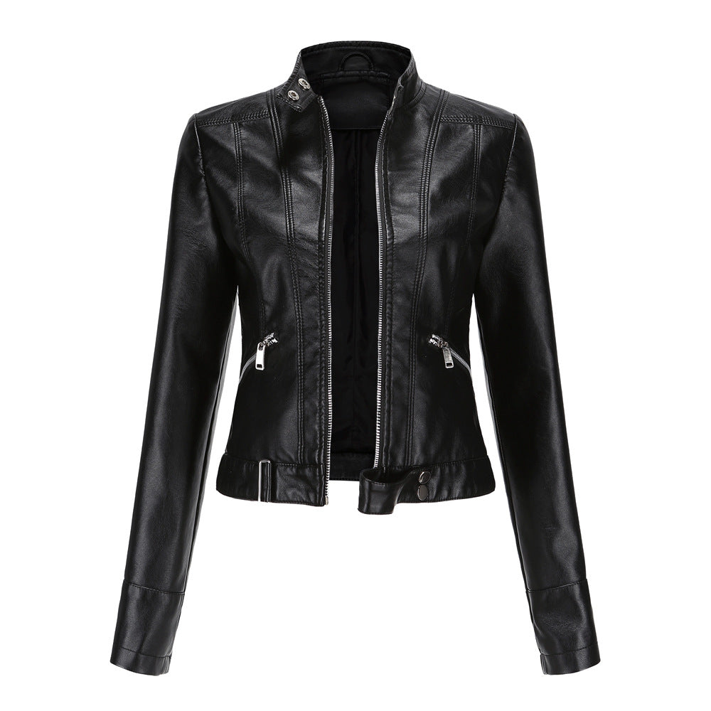 Women's Lightweight Leather Jacket for Autumn in Black