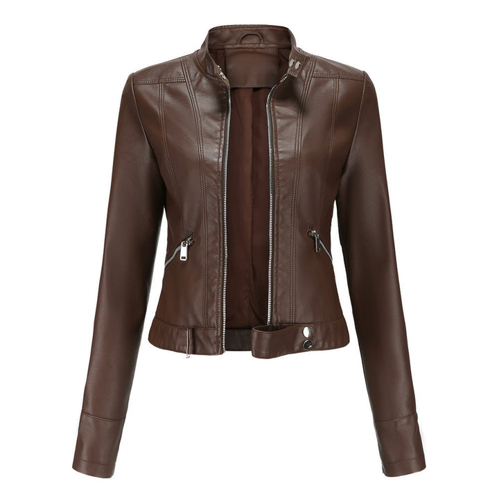 Women's Lightweight Leather Jacket for Autumn in Brown