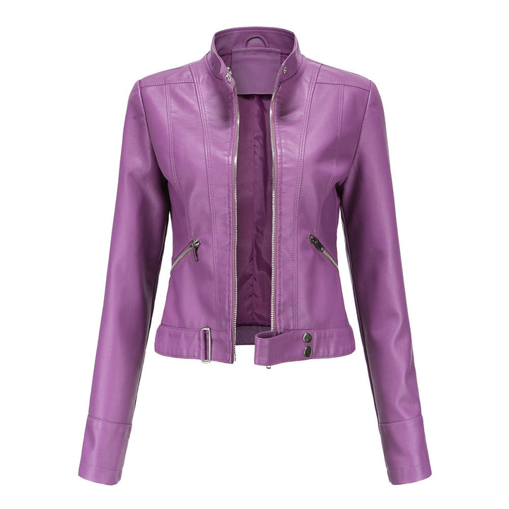 Women's Lightweight Leather Jacket for Autumn in Dark Purple
