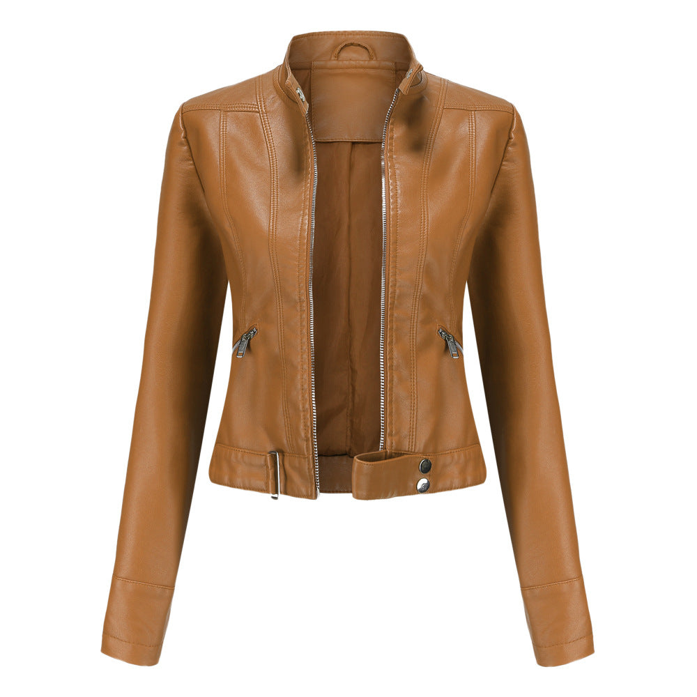 Women's Lightweight Leather Jacket for Autumn in Light Brown