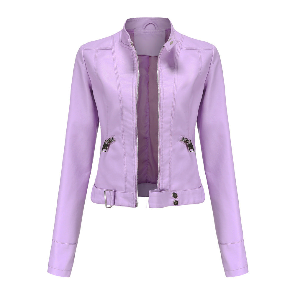 Women's Lightweight Leather Jacket for Autumn in Lilac