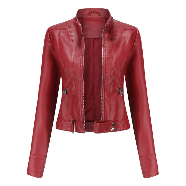 Women's Lightweight Leather Jacket for Autumn in Red