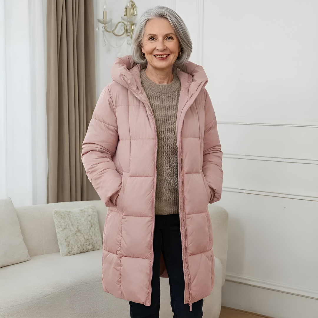 Women's Lightweight Long Puffer Jacket for Autumn in Light Pink