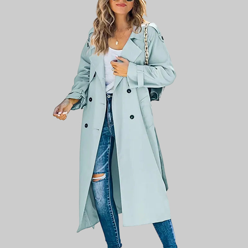 Women's Lightweight Trenchcoat for Autumn Elegance in Light Blue