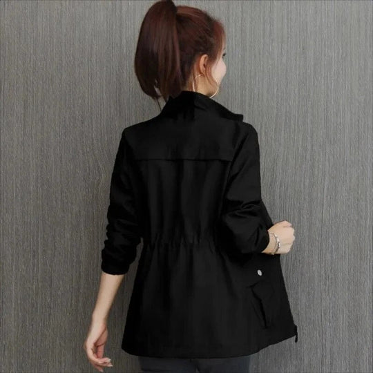 Women's Lightweight Waterproof Trench Jacket for Autumn in Black