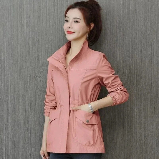 Women's Lightweight Waterproof Trench Jacket for Autumn in Pink