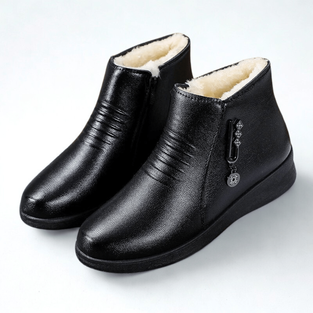 Women's Lined Ankle Boots with Side Zipper in Black 1