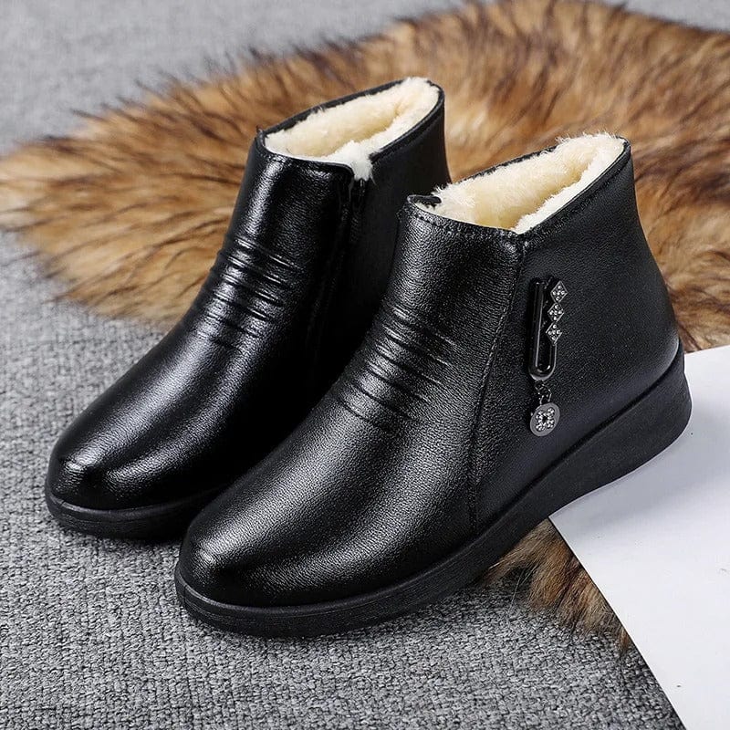 Women's Lined Ankle Boots with Side Zipper in Black 2