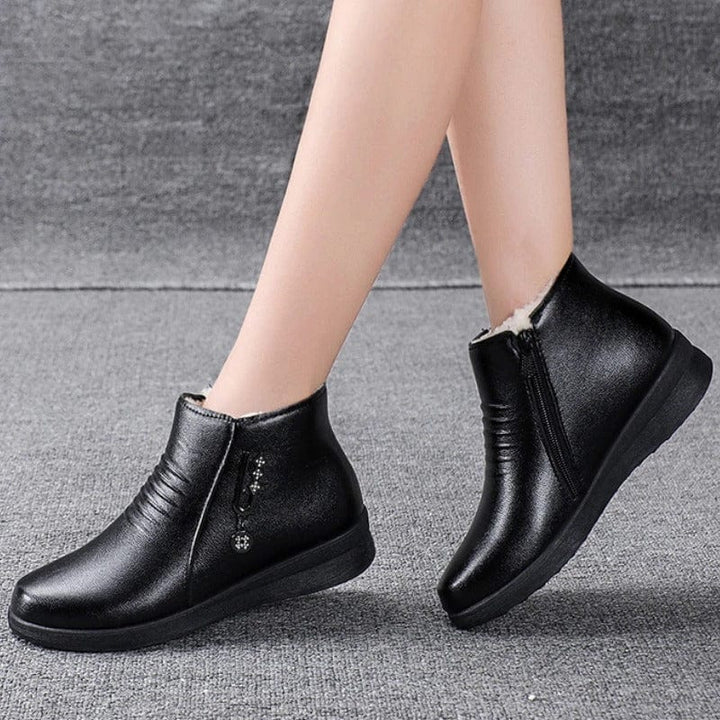 Women's Lined Ankle Boots with Side Zipper in Black 3