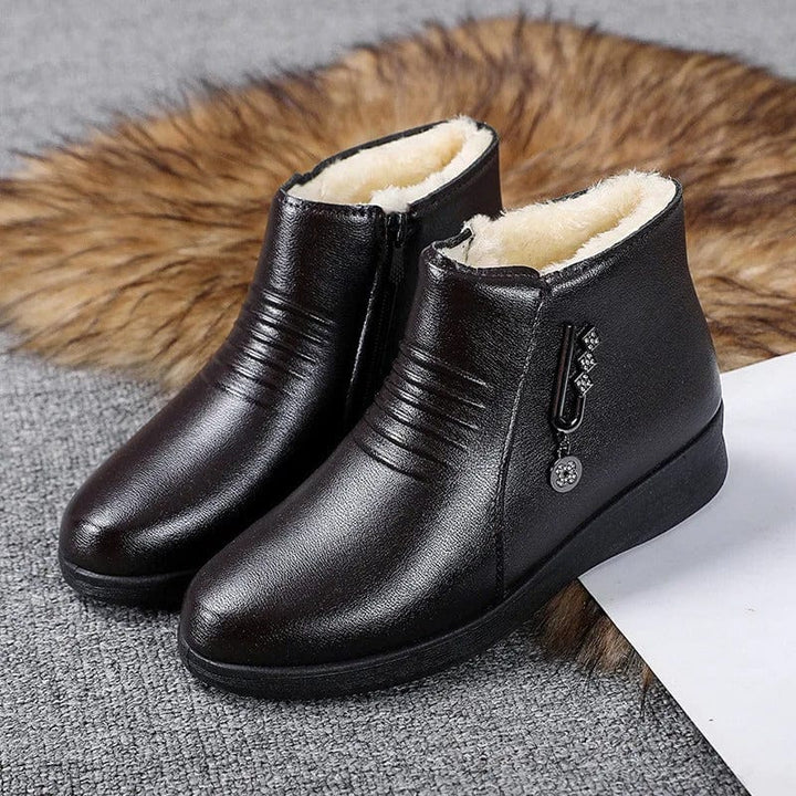 Women's Lined Ankle Boots with Side Zipper in Brown