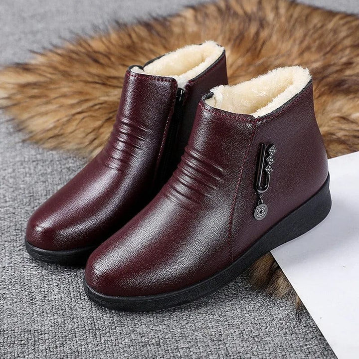 Women's Lined Ankle Boots with Side Zipper in Red