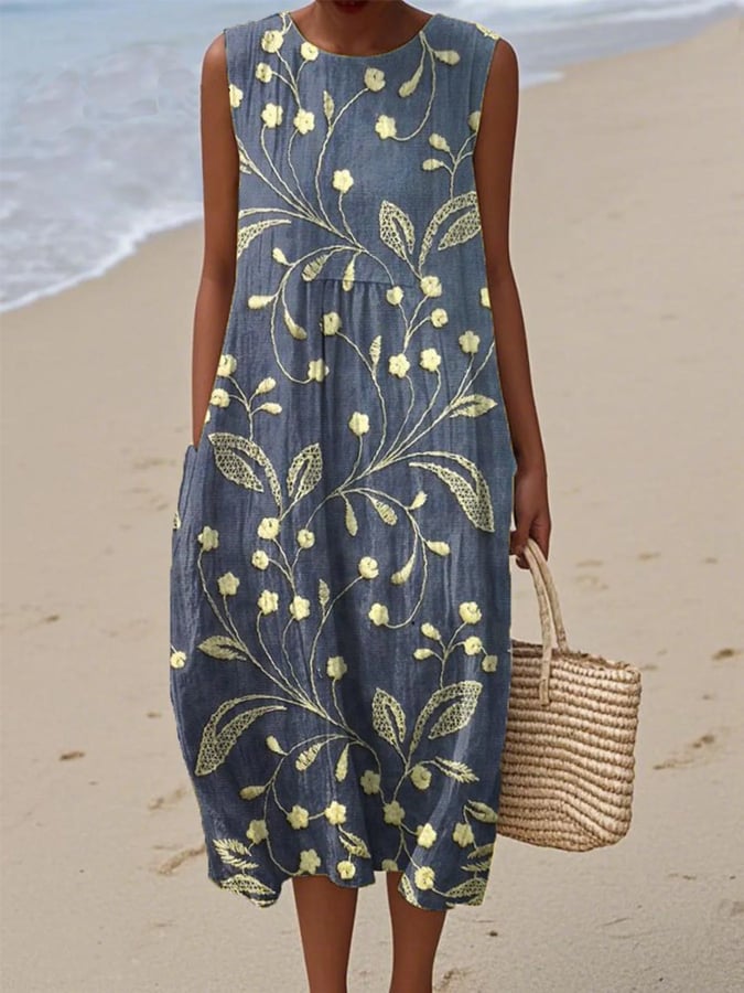 Women's Linen Beach Dress for Summer in Blue 1