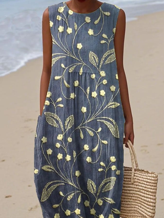 Women's Linen Beach Dress for Summer in Blue 2