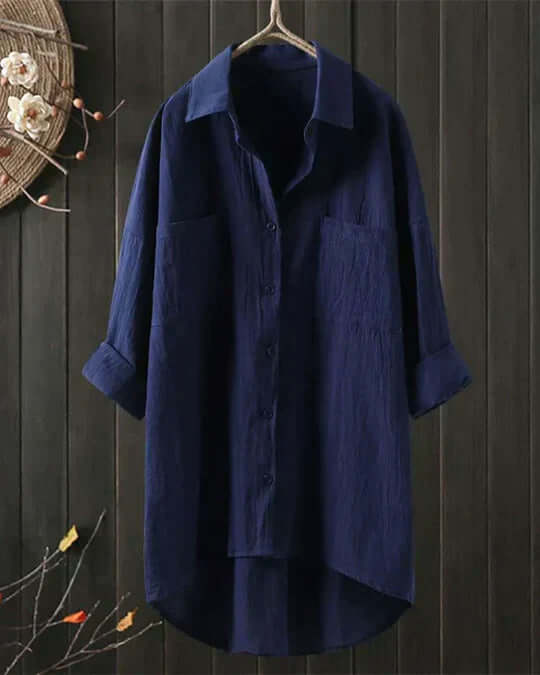 Women's Linen Blouse for Effortless Style in Blue