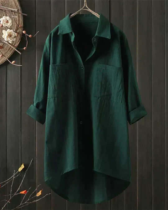Women's Linen Blouse for Effortless Style in Green