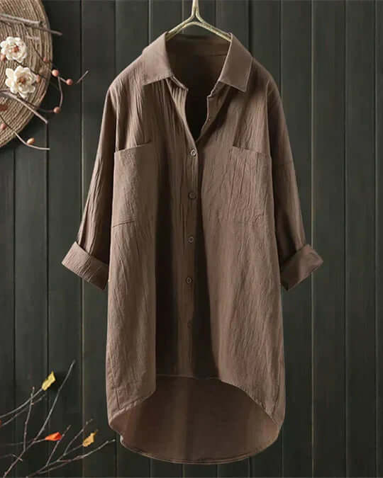 Women's Linen Blouse for Effortless Style in Khaki
