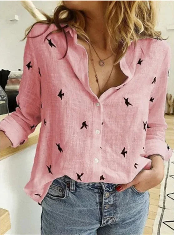 Women's Linen Blouse in Vintage Style in Pink