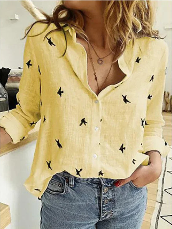 Women's Linen Blouse in Vintage Style in Yellow