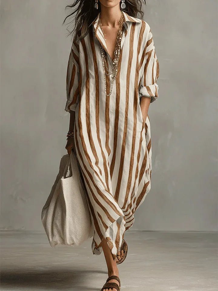 Women's Linen Boho Maxi Dress for Summer in Erdiges Gelb 1