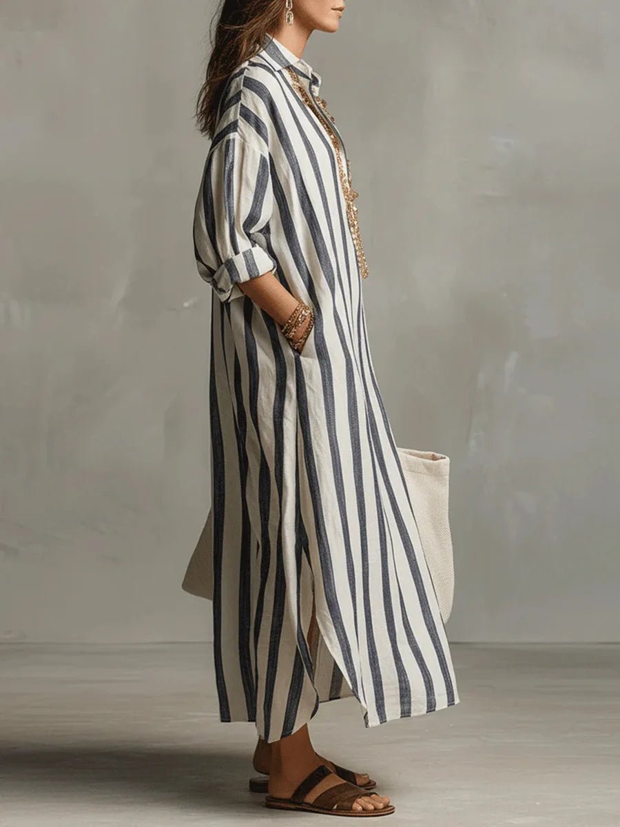 Women's Linen Boho Maxi Dress for Summer in Erdiges Gelb 2