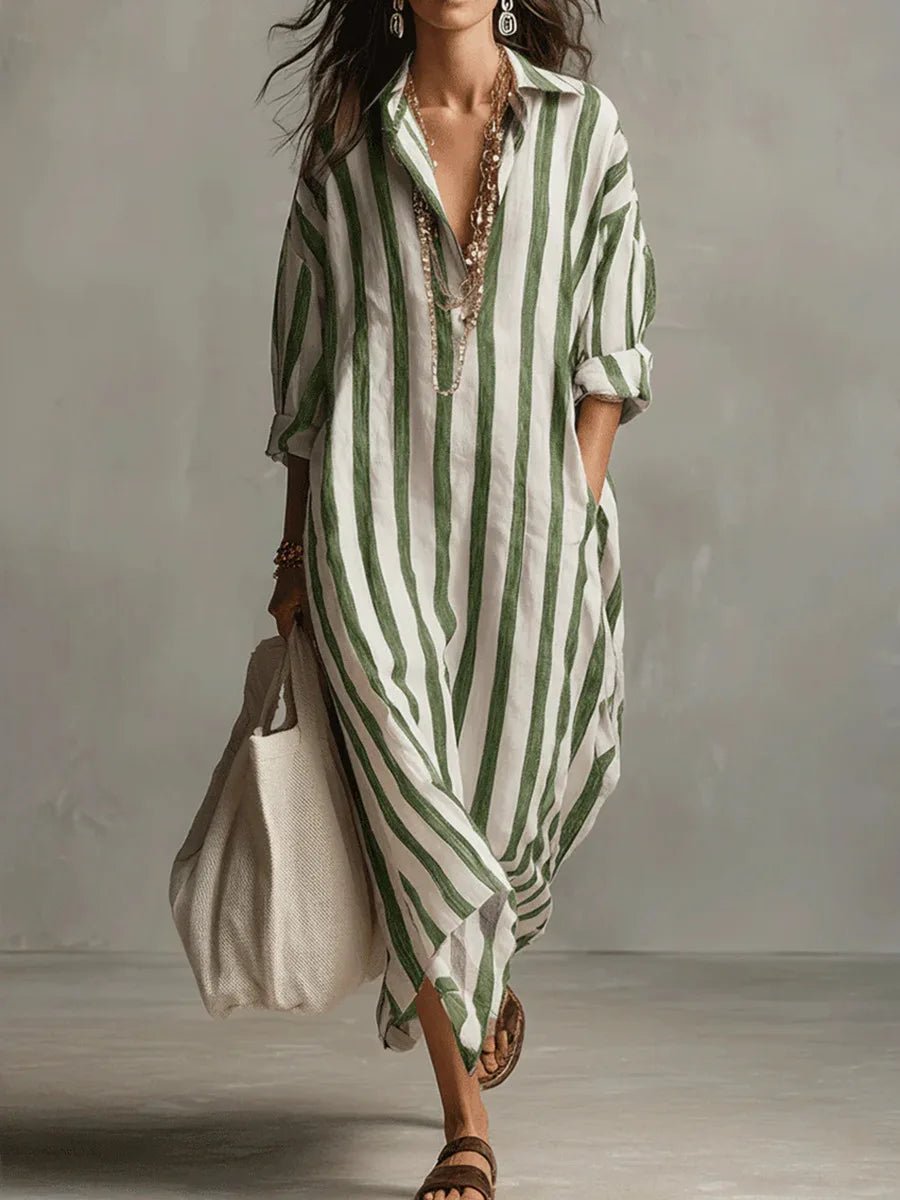 Women's Linen Boho Maxi Dress for Summer in Green 1