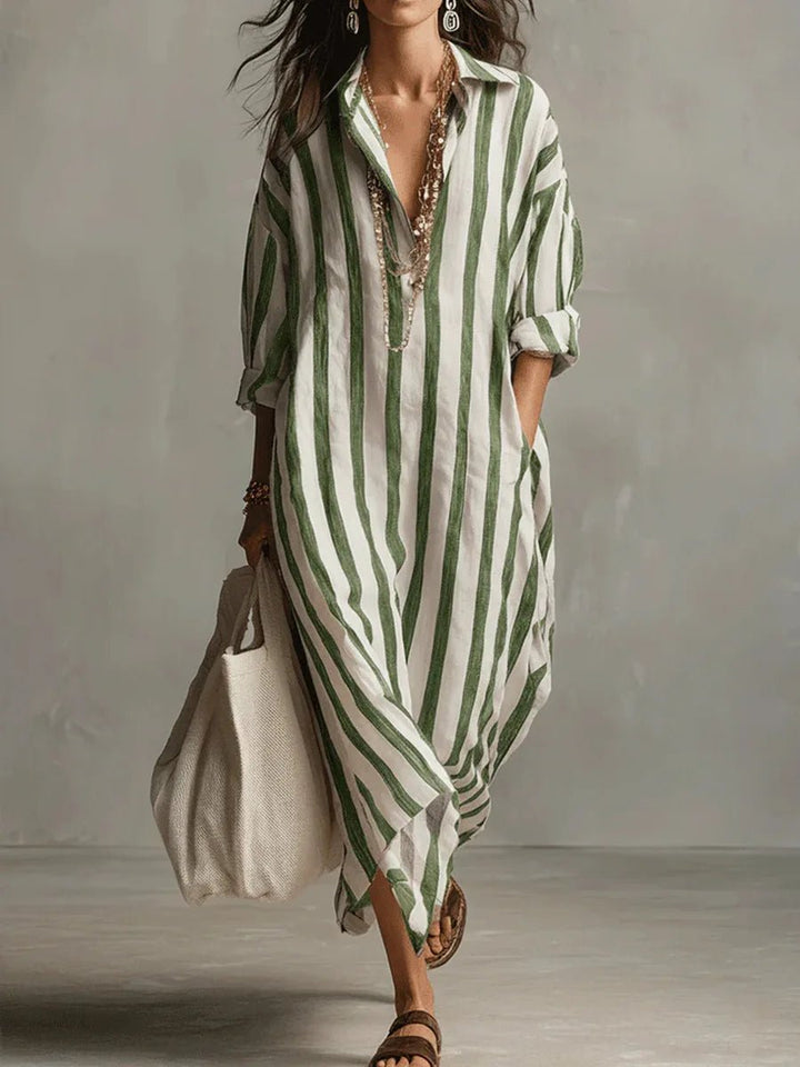 Women's Linen Boho Maxi Dress for Summer in Green 1