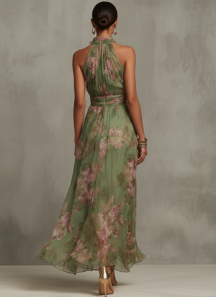 Women's Linen Dress for Summer Weddings in Grüner Blumenprint 2