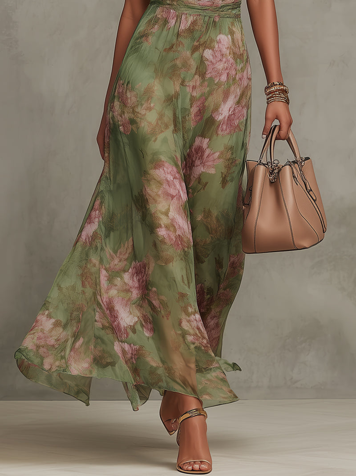 Women's Linen Dress for Summer Weddings in Grüner Blumenprint 4