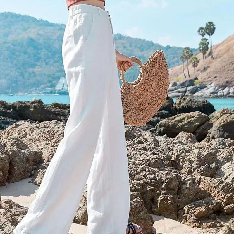Women's Linen High Waist Wide Leg Pants (2)