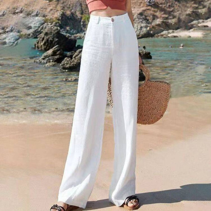 Women's Linen High Waist Wide Leg Pants in White