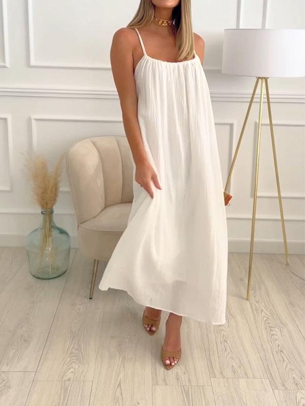 Women's Linen Maxi Dress for Summer in White