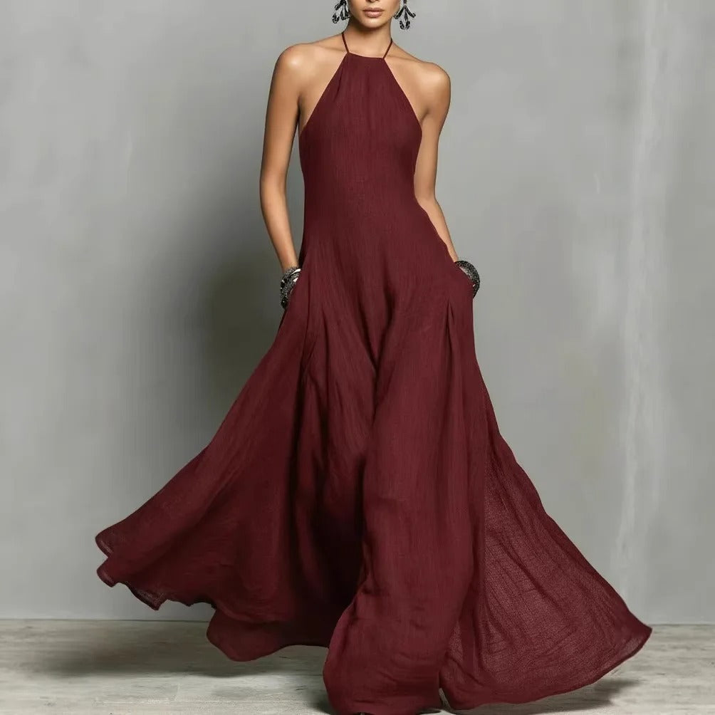 Women's Linen Maxi Halter Dress in 3