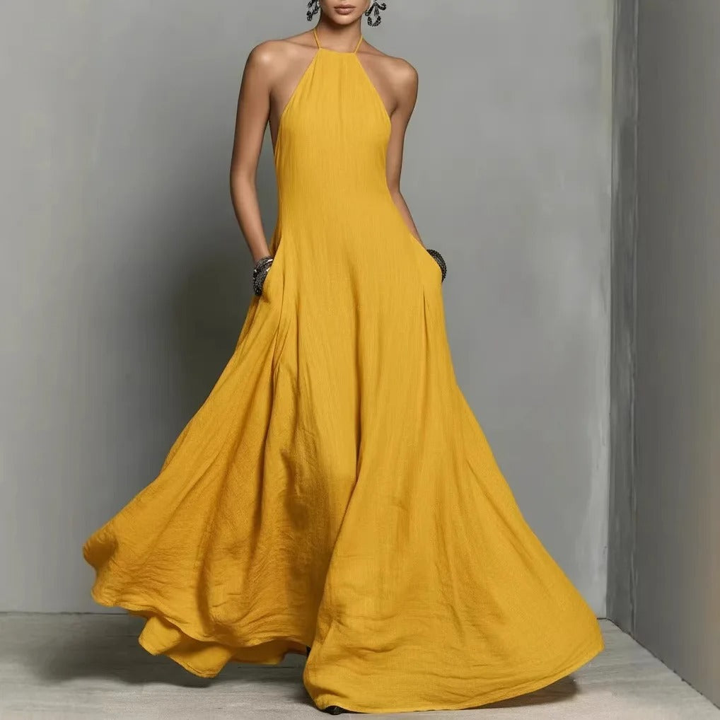 Women's Linen Maxi Halter Dress in 4