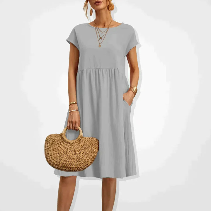 Women's Linen Midi Dress for Wedding Guests in Grey